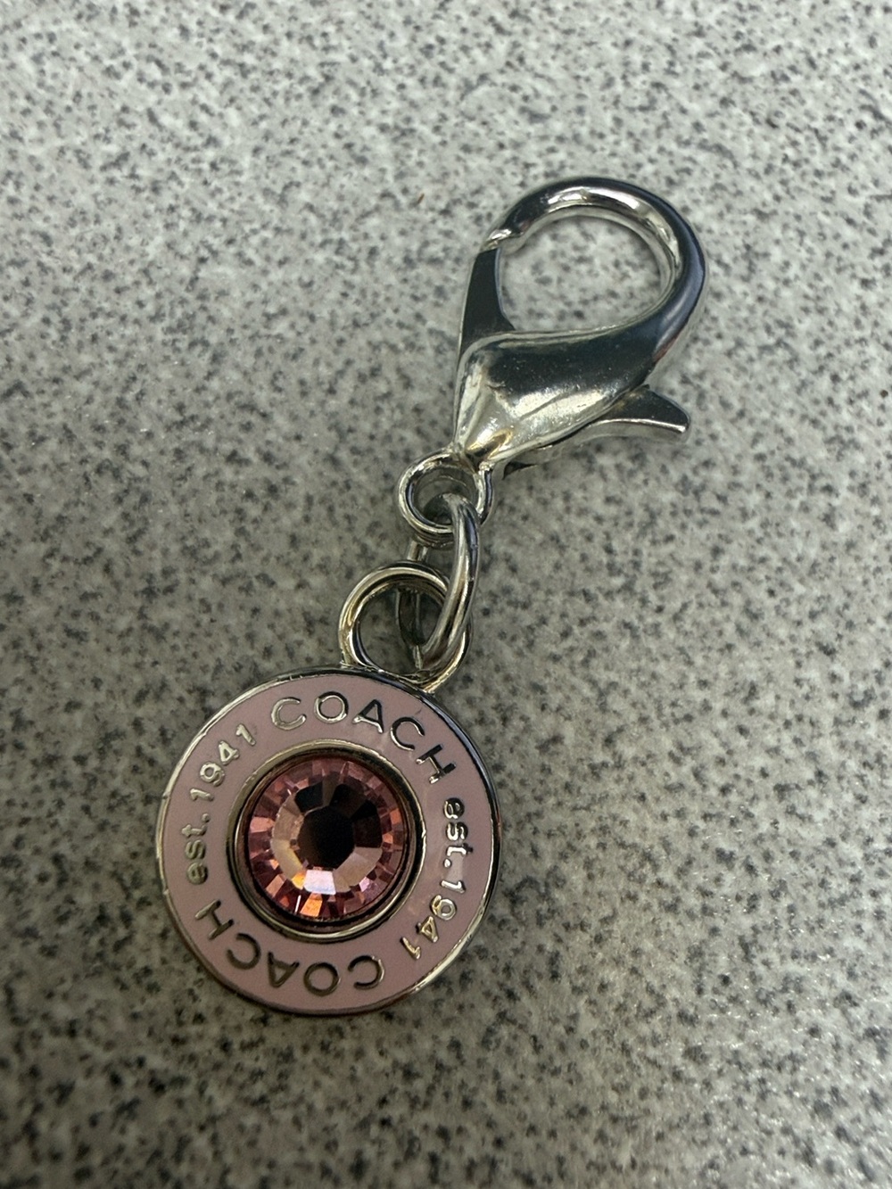 COACH Pink Round Crystal Logo Charm with Lobster Clasp